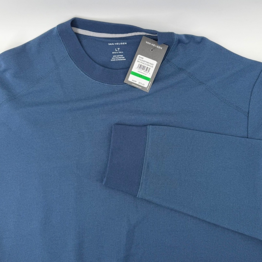 Van Heusen Pullover Men's Large Tall Blue Stain Shield Pique Crewneck Big & Tall